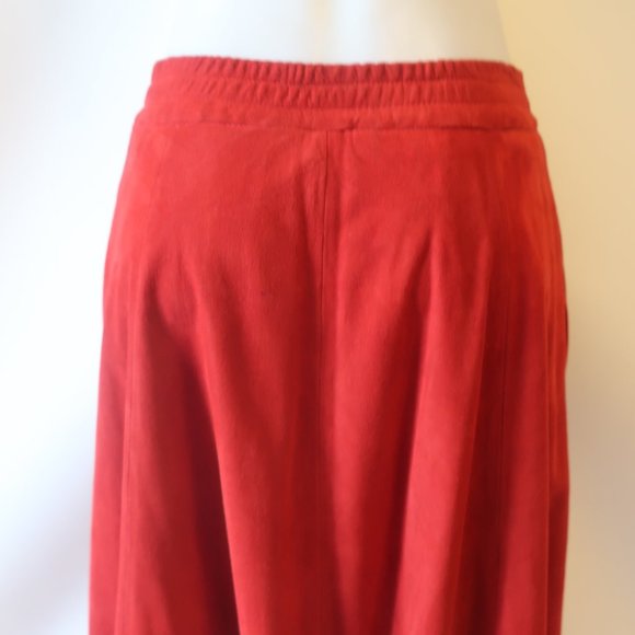 Womens I.Magnin Brick Red Elastic Waist Suede Maxi Skirt S * - Picture 9 of 15